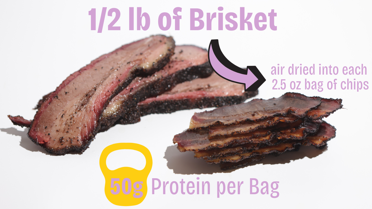 cooked brisket next to dried brisket meat chips